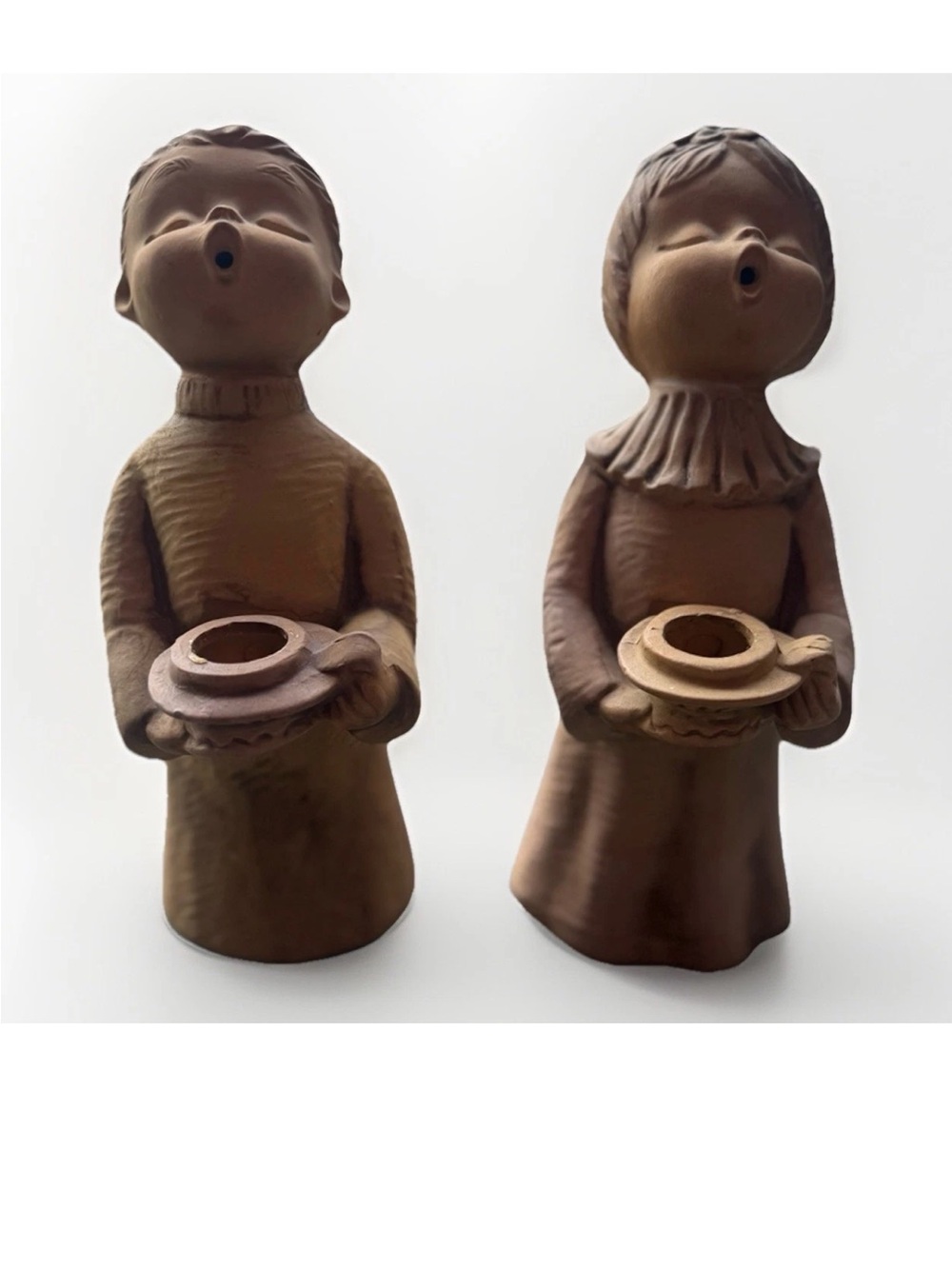 Vtg‎ Japan Bisque Porcelain Singing Choir Boy Girl Angel Candle Holder Set MCM
